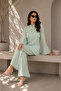 -Mint Green Textured Co-Ord Set with Ruffle Detail & Flared Sleeves - 3