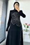 Premium Clover Patterned Evening Dress - Black - 8
