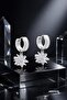 Silver Color Crystal Snowflake Detailed Dangle Hoop Earrings-Stainless Steel