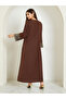 Brown Notch Neck Jalabiya with Embroidered Cuffs - 5