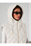 Women's Stone Color Hooded Plaid Lined Quilted Puffer Vest - 5