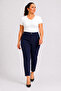 Plus Size Women's Ankle Length Button Detail Fabric Trousers 08 Navy Blue - 2