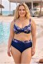 Women's Navy Blue Large Size Baroque Patterned High Waist Gathering Bikini Set Hzl26S-Lc6138-2