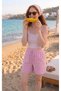 Una Fiaba,Batik Pink Color Women's Casual Shorts with Elastic Waist - 3