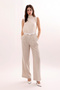 Women's Trousers Lace-Up Loose-Legged Trousers Lycra Wide-Legged Comfortable Pleated Trousers Stylish Cream Striped - 3