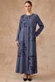Garni and Stone Detailed Cupra Silk Large Size Robe Dark Blue 6856