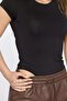 Women's Black Crew Neck Short Sleeve Snap Bodysuit Nj169