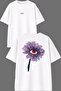 Flower with Eyes Design Front and Back Printed White Oversize T-Shirt