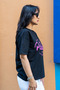 Women's Black Cotton Oversize Printed Lycra Crew Neck T-Shirt - 4