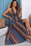 New Season Women's Strappy Deep V Chest Low-Cut Patterned Long Single Jersey Summer Dress