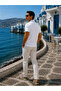 Men's Premium Imported Textured Fabric Striped White Polo Collar T-Shirt - 5