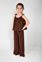 Girls' Brown Rope Straps, Ruffled Fabric, Soft, Loose Set - 7