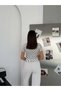Women's White-Black Boat Neck Polka Dot Blouse with Tie Detail Elt7250 - 5