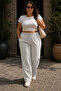 Plus Size Palazzo High Waist Fabric Trousers C654-Stone - 3