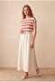Women's Regular Fit Crew Neck Short Sleeve Ecru / Red Striped Viscose / Elastane T-Shirt Wilda - 4