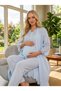 New Season Blue Summer Scallop Linen Detailed Design Short Sleeve 100% Cotton Maternity Pajama Set 3-Piece Set - 2