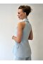 Stylish Gold Button Detailed Shawl Collar Vest and Baby Blue Trousers Set - 3