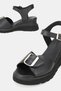 Women's Black Genuine Leather Strap-On Sandals with Buckle and Wedge Heel for Daily Wear - 4