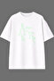 Green Lightning Design Front Printed White Oversize T-Shirt