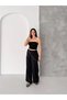 Women's Black Scarf Detailed Wide Leg Loose Trousers with Elastic Waist - 3