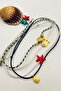 4 Pieces Bohemian Series Oyster Fish Star Matte Gold Figured Black White Red String Bracelet Set - 3