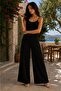 Women's Wrinkled Fabric Strappy Wide Leg Jumpsuit - 3