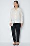 Women's Plus Size Asymmetrical Cut Polo Collar Shirt 2984 Ecru - 3