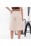 Women's Cream Belted High Waist Wide Leg 4 Pocket Bermuda Jean Denim Shorts - 6