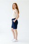 Women's Navy Blue Cotton Oversize Comfortable Fit Bermuda Shorts with Pockets and Elastic Waist - 2