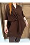 Women's Brown Front Detailed Poncho Cardigan Frv0192