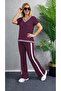 Women's Short Sleeve V-Neck Viscose Two Thread Blouse and Trousers Two-Piece Set - 2
