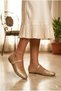 Revissa Women's Flat Shoes with Front Strap and Buckle, Knitted Patterned Gold Leather - 3