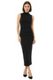 Women's High Collar Gathered Zero Sleeve Black Dress - 6