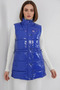 Women's High Collar Gathered Waist Shiny Inflatable Cobalt Blue Vest - 2