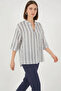 Women's V-Neck Oversize Striped Viscose Navy Blue Blouse - 3
