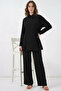 Women's Shirt Collar Lace-Up Viscose Black Double Set - 2