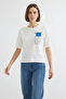 Women's Round Neck Basic Printed Blue T-Shirt - 3