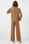 Women's Classic Collar Buttoned Jacket Wide Leg Pants Viscose Tan Two-Piece Set - 6