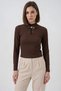 Women's Turtleneck Brown Blouse with Ribbon Detail