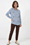 Women's Oversize Floral Patterned Viscose Blue Shirt - 3