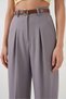 Women's High Waist Belted Palazzo Wide Leg Gray Trousers - 7