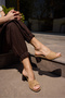 Bony Women's Nude Genuine Leather Suede Single Strap Heel Slippers - 6