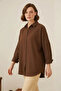 Women's Oversize Cut Basic Cotton Brown Hijab Shirt - 4