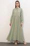 Women's Shirt Collar, Gathered Waist, Balloon Sleeves, Buttoned, Green, Hijab Dress