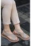 Enz2562 Genuine Leather Beige Cross Strap Detailed Comfort Sole Ankle Elastic Women's Sandals - 4