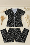 Women's Black and White Heart Patterned Short Sleeve Stylish Pajama Set - 6