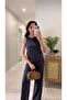 Janly Navy Blue Belted Blouse and Trousers Set - 2