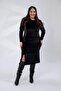 Women's Plus Size Dress with Side Ruffle Detail in Black - 8