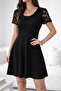 Women's Short Sleeve Round Neck Lace Sleeve Short Viscose Dress - 2