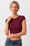 Women's Burgundy Short Sleeve Crop T-Shirt Blouse - 2